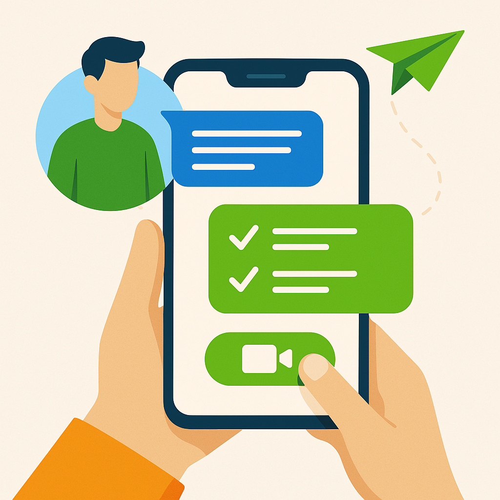 Ilustração de uma mulher agendando uma videochamada pelo celular