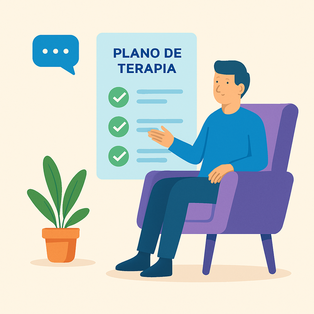 Ilustração de uma mulher recebendo um plano de terapia pelo computador